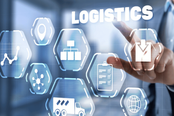 Automated logistics warehouse with AI-powered freight tracking.